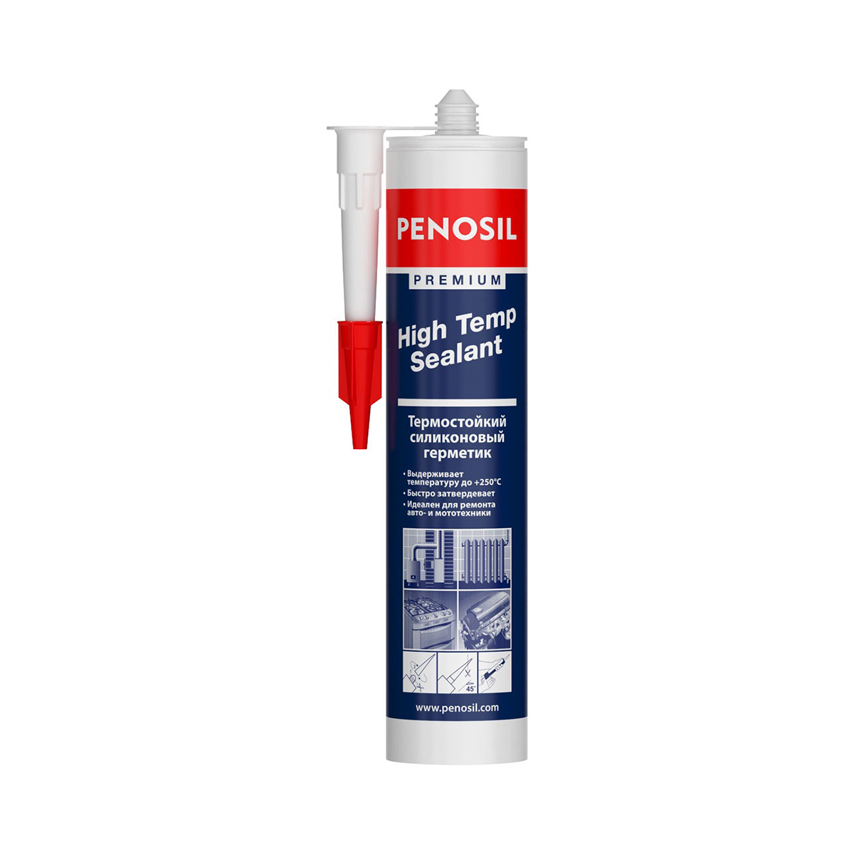 Высокотемпературный силиконовый герметик Penosil Premium High Temp Sealant,  280 мл, красный цена - купить в интернет-магазине