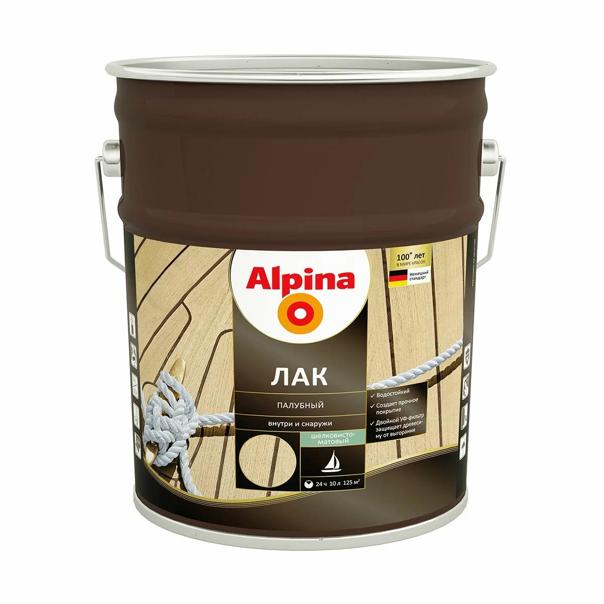 Лак яхтный (палубный) Alpina, алкидно-уретановый, шелковисто-матовый, 9 л  цена - купить в интернет-магазине