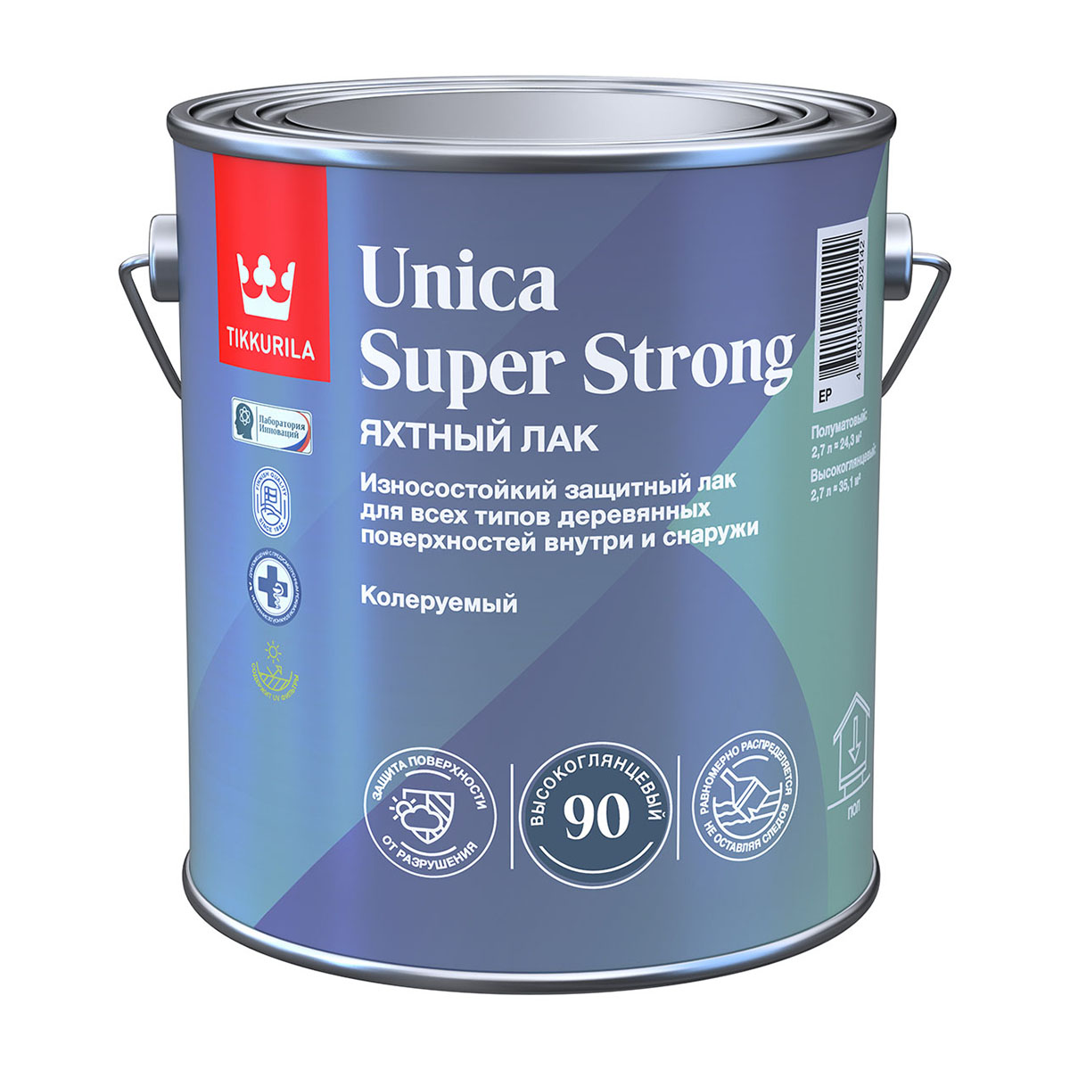 TIKKURILA UNICA SUPER STRONG EP лак универсальный, износостойкий, высокоглянцевый (2,7л)