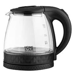 Стеклянный чайник электрический HomeStar HS-1053, 1,2 л, черный фото