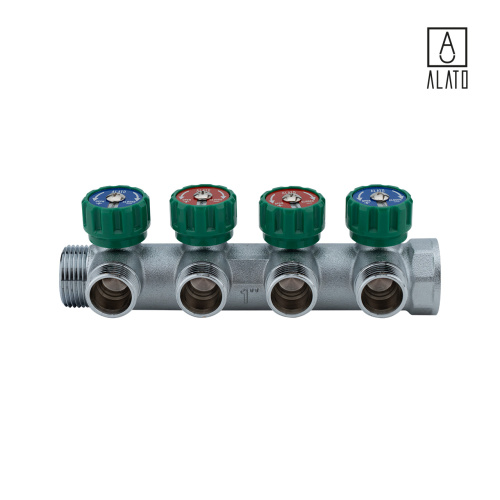 Коллектор регулирующий Alato, евроконус, 1" x 3/4" x 4 выхода фото