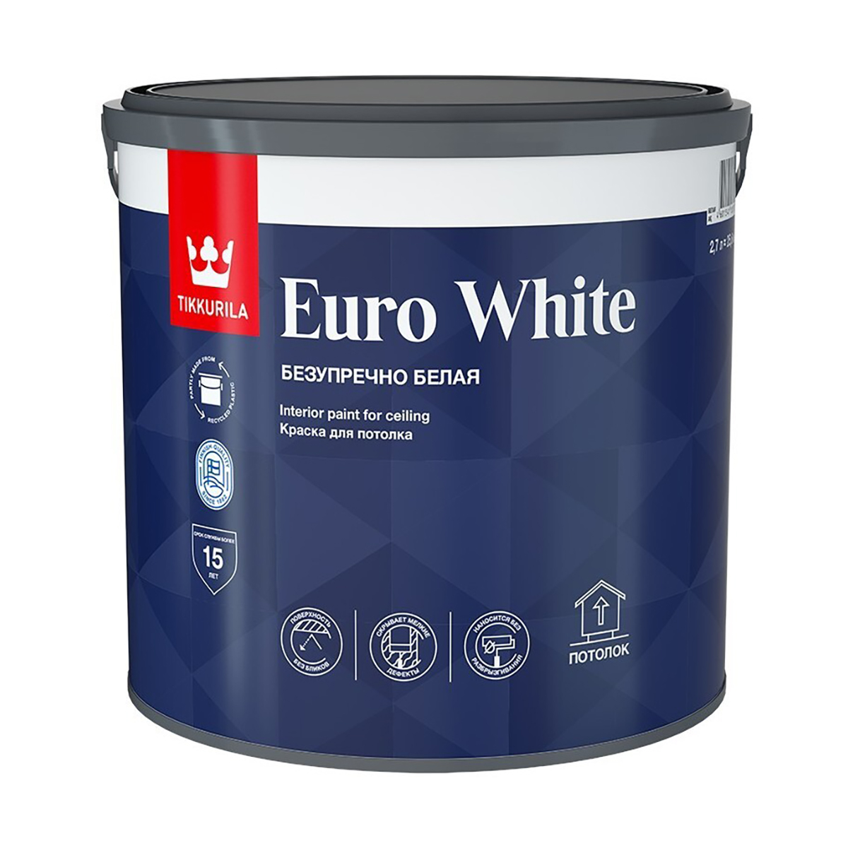 Краска для потолков Euro White (Евро Вайт) TIKKURILA 2,7л белый цена -  купить в интернет-магазине