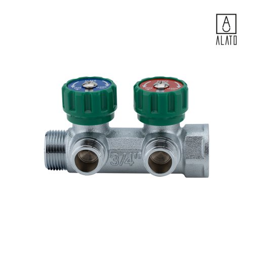 Коллектор регулирующий Alato, под плоское уплотнение, 3/4" x 1/2" x 2 выхода фото