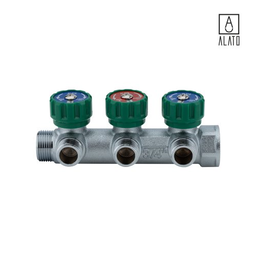 Коллектор регулирующий Alato, под плоское уплотнение, 3/4" x 1/2" x 3 выхода фото