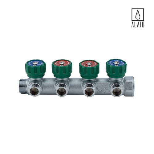 Коллектор регулирующий Alato, под плоское уплотнение, 3/4" x 1/2" x 4 выхода фото