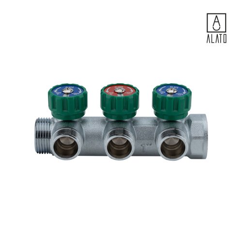 Коллектор регулирующий Alato, евроконус, 1" x 3/4" x 3 выхода фото