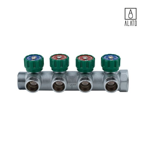 Коллектор регулирующий Alato, евроконус, 1" x 3/4" x 4 выхода фото