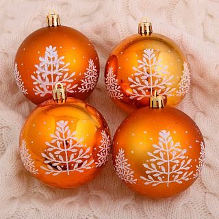 Набор елочных шаров Зимнее волшебство Царство снега-елочка, d 8 см, 6 шт, оранжевый фото
