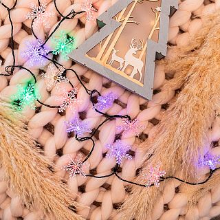Электрогирлянда Neon-night Снежинки, 30 LED ламп, 8 режимов, 4,4 м, многоцветная фото