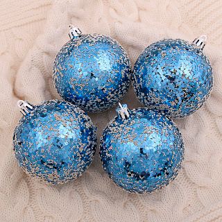 Набор елочных шаров Зимнее волшебство Переливы конфетти, d 8 см, 4 шт, синий фото