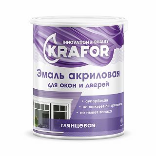 Эмаль для окон и дверей Krafor, акриловая, глянцевая, 1 кг, супербелая фото