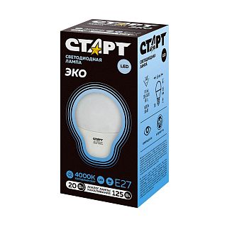 Лампа светодиодная LED Старт ECO Груша, E27, 20 Вт, 4000 K, холодный свет фото