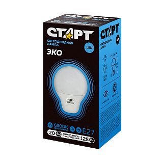 Лампа светодиодная LED Старт ECO Груша, E27, 20 Вт, 6500 K, холодный белый свет фото