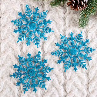 Украшение декоративное новогоднее Зимнее волшебство Снежинка, d 9,5 см, 3 шт, голубое фото
