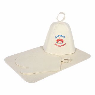 Набор для бани и сауны Банные штучки, 3 предмета (шапка, коврик, рукавица) войлок, белый фото
