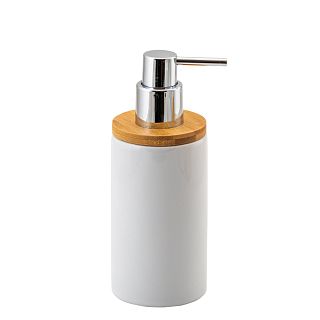 Дозатор для жидкого мыла Аквадекор Exo, керамика/бамбук, белый фото