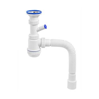 Сифон VIRPlast Элит Мини, 1 1/2" x 40 мм, с отводом, с нержавеющей чашкой, гофротруба 800 мм фото