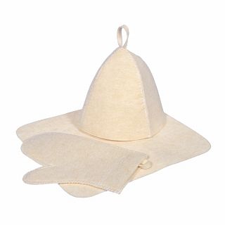 Набор для бани и сауны Hot Pot, 3 предмета (шапка, коврик, рукавица) белый фото