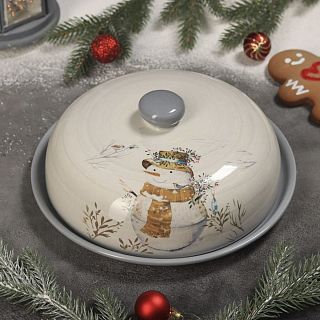 Блюдо для блинов Доляна Рождественский снеговик, с крышкой, 23 x 9,7 см фото