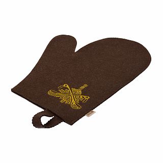 Рукавица для бани и сауны Банные штучки, коричневая с вышитым логотипом фото