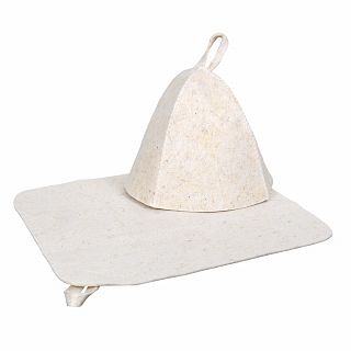 Набор для бани и сауны Hot Pot, 2 предмета (шапка, коврик) войлок, белый фото