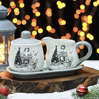 Набор на подставке Доляна Хюгге, сахарница/молочник, 20 х 22 х 12 см фото