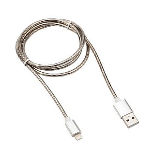Кабель в металлической оплетке Rexant, USB - Lightning, 2 А, 1 м, серебристый фото