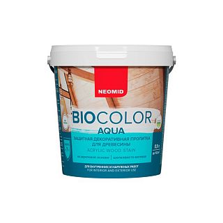 Защитно-декоративная пропитка для дерева Neomid Bio Color Aqua, матовая, 0,9 л, белая фото