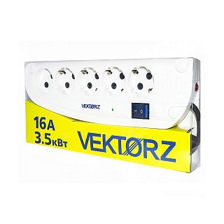 Сетевой фильтр Vektor Z, 3,5 кВт, 16А, 5 розеток (4 с заземлением), 1,8 м, белый фото