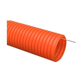 Труба гофрированная ПНД IEK, тяжелая, с зондом, d 16 мм, 100 м, оранжевая фото