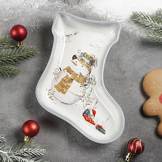 Блюдо сервировочное Доляна Рождественский снеговик, 20 x 15,5 x 3 см фото