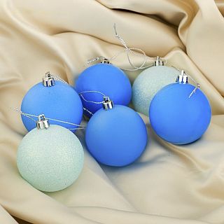 Набор елочных шаров Зимнее волшебство Неон, d 6 см, 6 шт, голубой фото