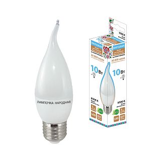 Лампа светодиодная матовая Народная Свеча на ветру, E27, WFC37, 10 Вт, 6500 K, дневной свет фото