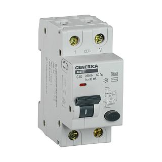Дифференциальный автоматический выключатель Generica АВДТ 32, 2Р(1Р+N), C40, 30 мА, 4,5 кА фото
