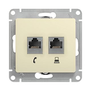Розетка телефонная и компьютерная встраиваемая RJ11/RJ45 Systeme Electric Glossa, IP20, бежевая фото