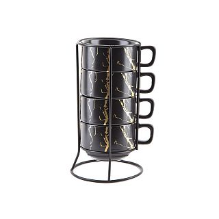 Набор чайный на подставке Nouvelle Home Черный мрамор, фарфор, 4 кружки, 200 мл фото