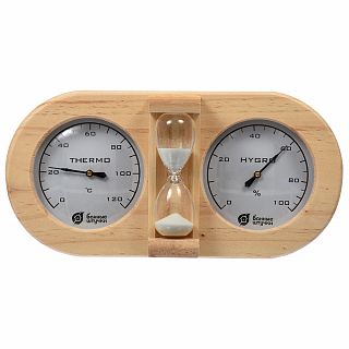 Термометр с гигрометром для бани Банные штучки Банная станция, с песочными часами фото