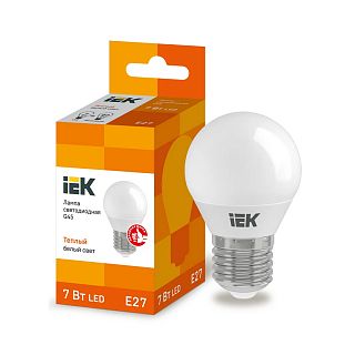 Лампа светодиодная LED IEK Шар, E27, G45, 7 Вт, 3000 K, теплый свет фото