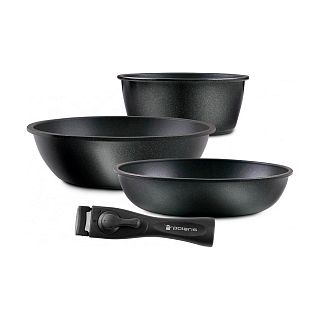 Набор посуды Polaris EASYKEEP-4D, 4 предмета (ковш 18 см, сковороды 24/26 см, съемная ручка) фото