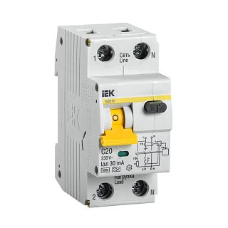Дифференциальный автоматический выключатель IEK АВДТ 32, 2Р(1Р+N), C20, 30 мА, 6 кА фото