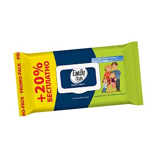 Влажные салфетки Emily Style Эконом, для всей семьи, упаковка 100 + 20 шт фото