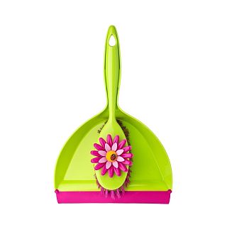 Комплект для уборки Vigar Flower Power, щетка-сметка и совок, розово-зеленый фото