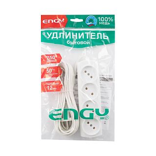 Удлинитель Engy Эконом, ШВВП 2 x 0,75 мм, 4 розетки, 7 м, белый фото