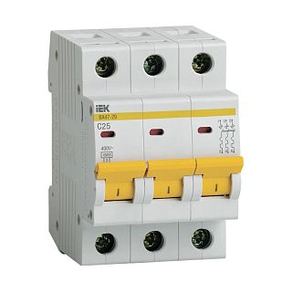 Выключатель автоматический IEK ВА47-29, 3Р, 25 А, 4,5 кА, тип С фото
