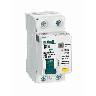 Дифференциальный автоматический выключатель DEKraft АВДТ ДИФ-103, 2Р(1Р+N), C16, 30 мА, 4,5 кА фото