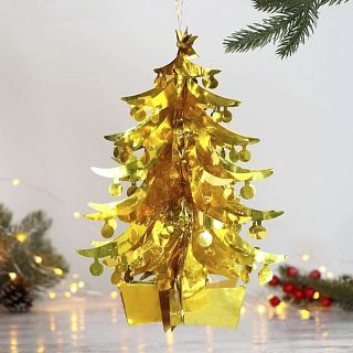 Украшение декоративное новогоднее Зимнее волшебство Елка с шариками, 18 x 27 см, золото фото