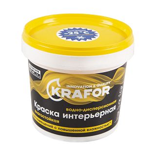 Краска водно-дисперсионная интерьерная влагостойкая Krafor, латексная, 1,5 кг, белая фото