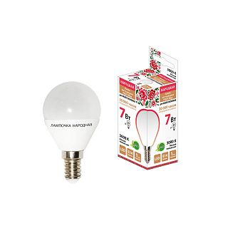 Лампа светодиодная матовая Tdm Electric Народная, E14, FG45, 7 Вт, 3000 K, теплый свет фото