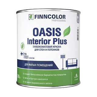 Краска для стен и потолков Oasis Interior Plus FINNCOLOR, база A, белая, 0,9 л фото