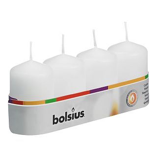 Свеча столбик Bolsius, 60 x 40 мм, белая, комплект из 4 шт фото